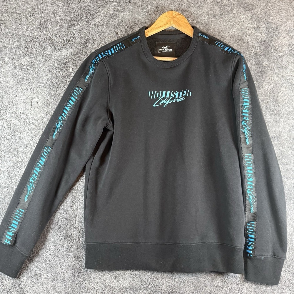Hollister Black Fleece Logo Crew Neck Pullover Sweatshirt Men's M